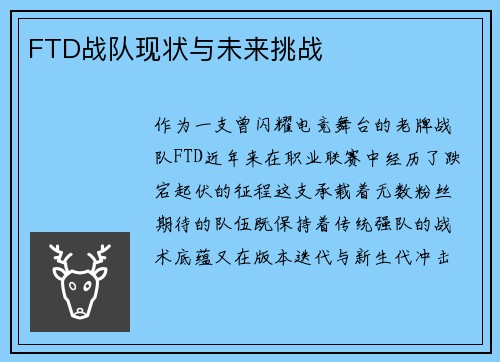 FTD战队现状与未来挑战